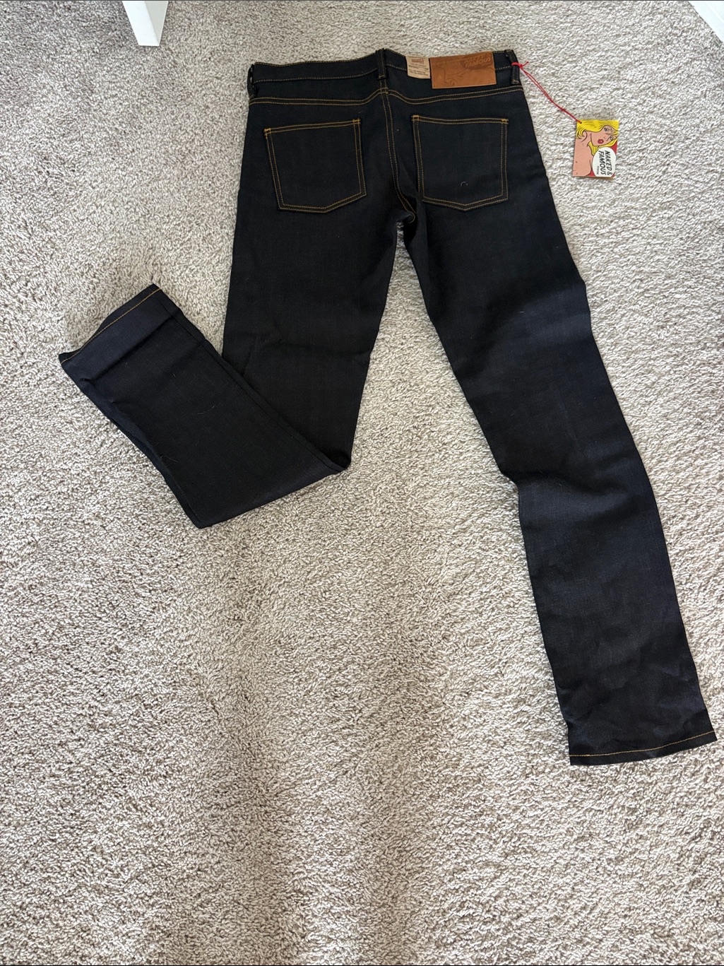 Nwt Naked & Famous Denim Slim Straight Black Jeans With Contrast Stitching